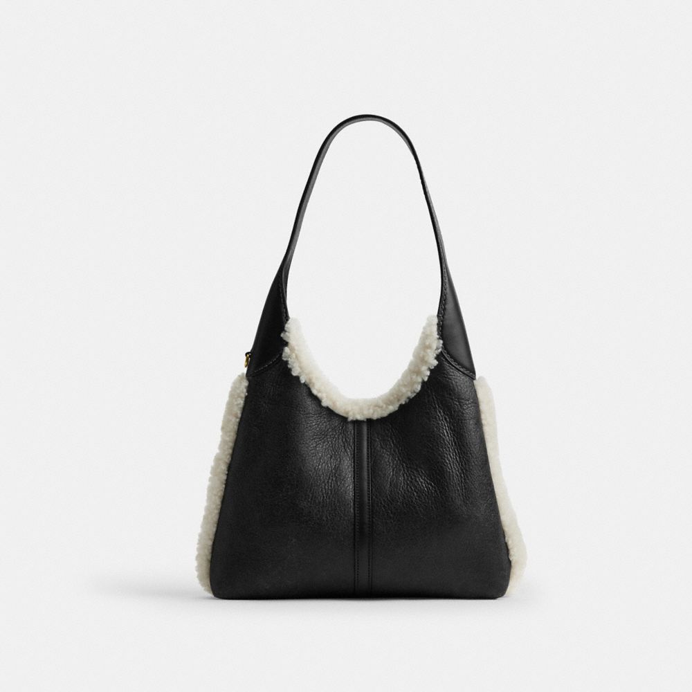 Coach Brooklyn Shoulder Bag 28 In Shearling Brass Black Natural