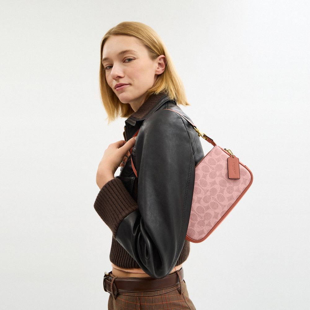 Buy Coach Plaza Bag In Signature Canvas Brass Melon Pink Online in