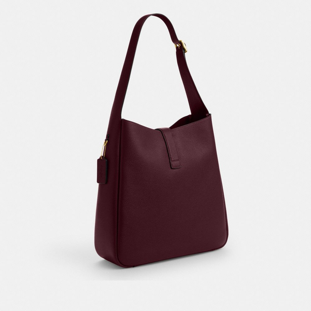 Coach Hadley Large Shoulder Bag Gold Dark Wine