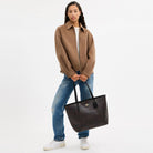 Coach Large City Tote Bag In Maxi Signature Canvas Gold Walnut Black