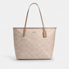 Coach Large City Tote Bag In Maxi Signature Canvas Silver Sand Taupe