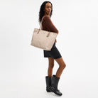 Coach Large City Tote Bag In Maxi Signature Canvas Silver Sand Taupe