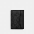 Coach Card Case With Money Clip In Signature Canvas Gunmetal Charcoal Black