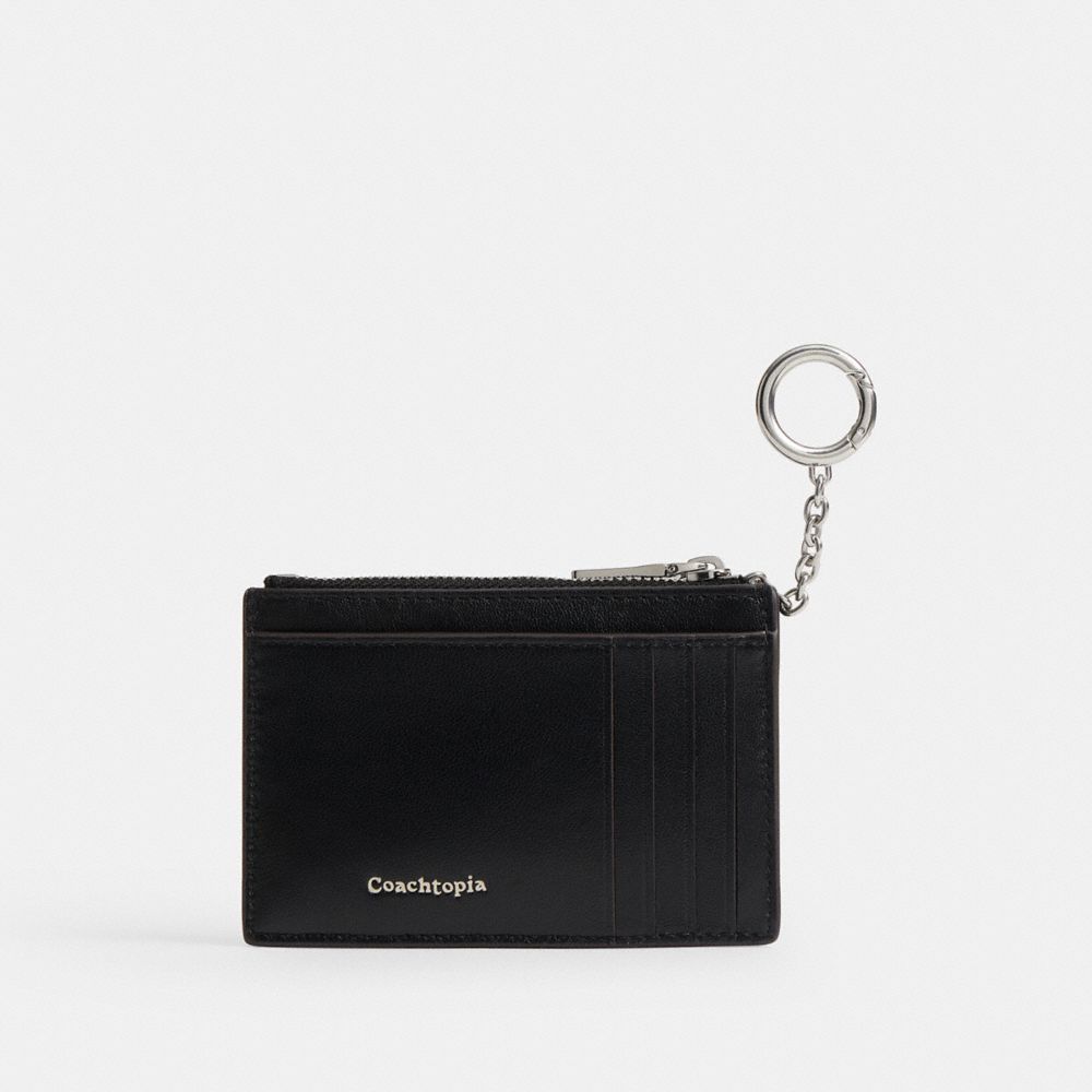 Coach Zip Card Case With Key Ring In Upcrafted Leather Black