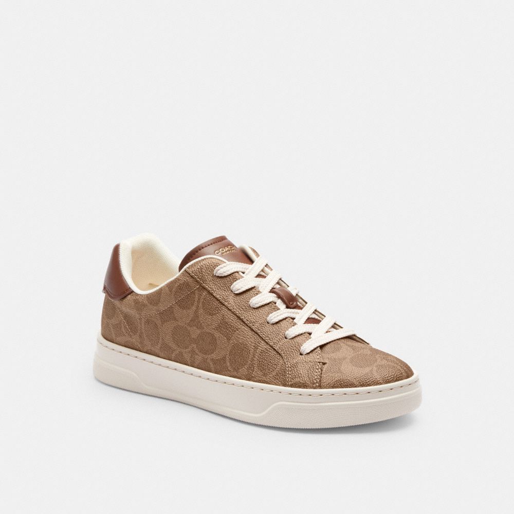 Women's Coach High Line Sneaker In Signature Canvas Brown Khaki