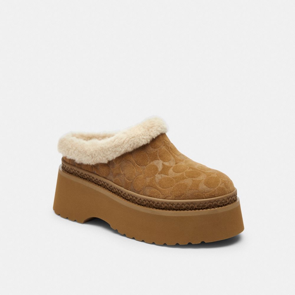 Women's Coach Cecelia Clog In Signature Suede Tobacco