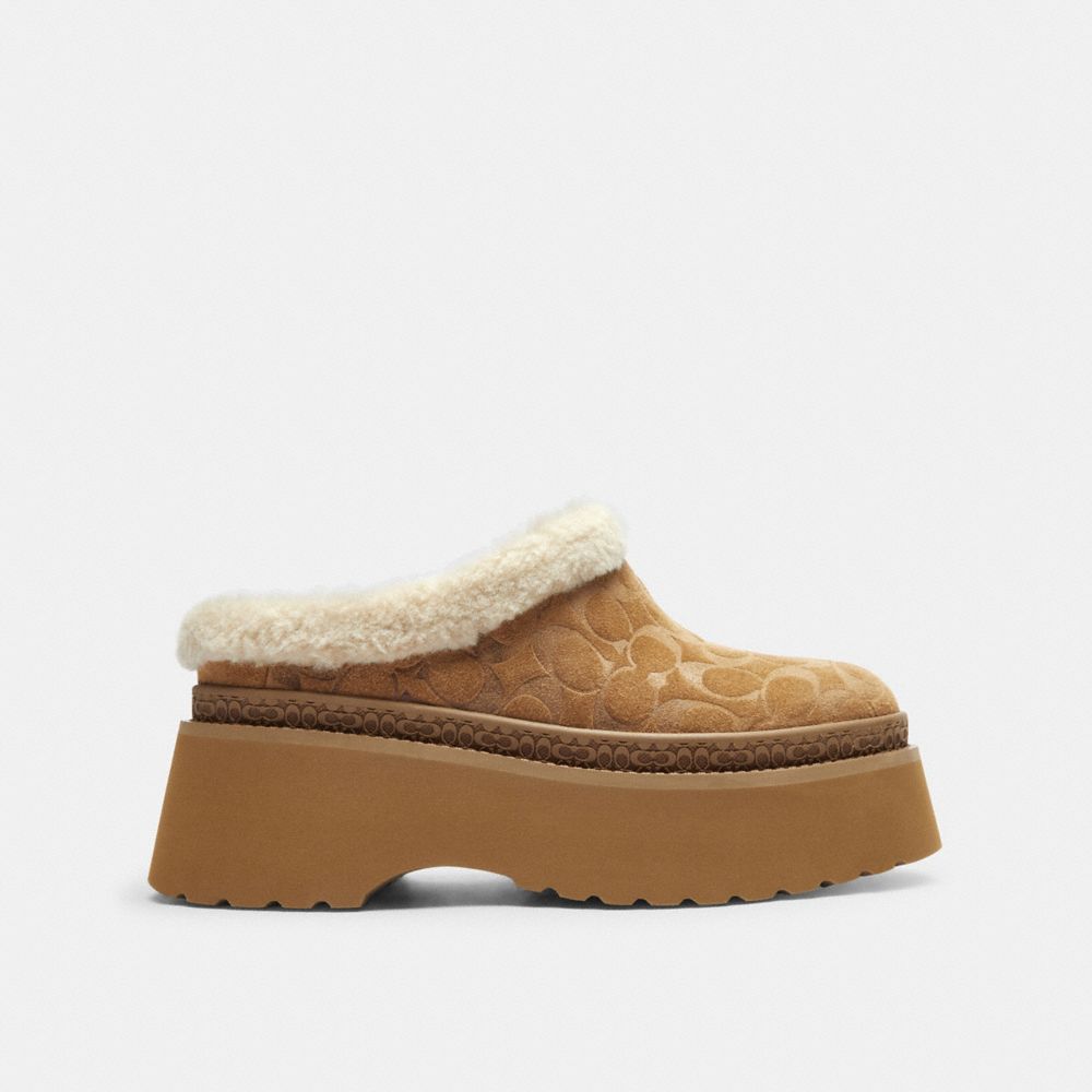 Women's Coach Cecelia Clog In Signature Suede Tobacco