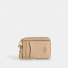 Coach Zip Card Case In Signature Leather Gold Oat