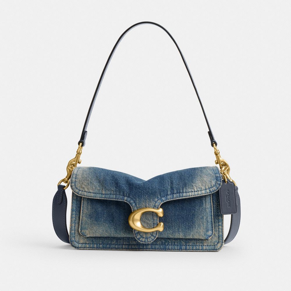 Coach Tabby Shoulder Bag 26 In Regenerative Cotton Denim Brass Dark Indigo
