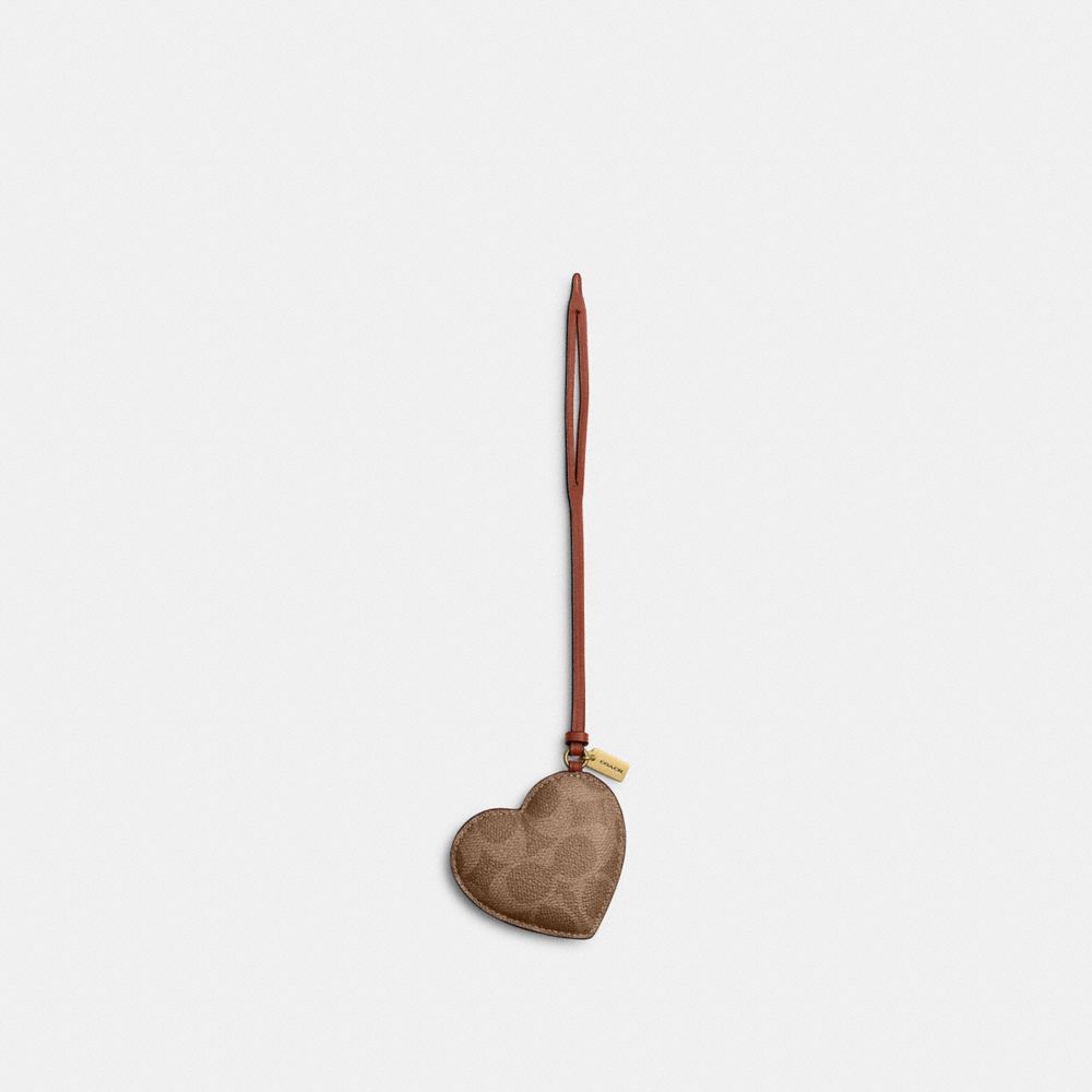 Coach Heart Puffy Bag Charm In Signature Canvas Brass Tan Caramel