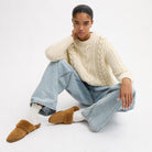 Women's Coach Sherpa Flat Mule In Signature Suede Tobacco