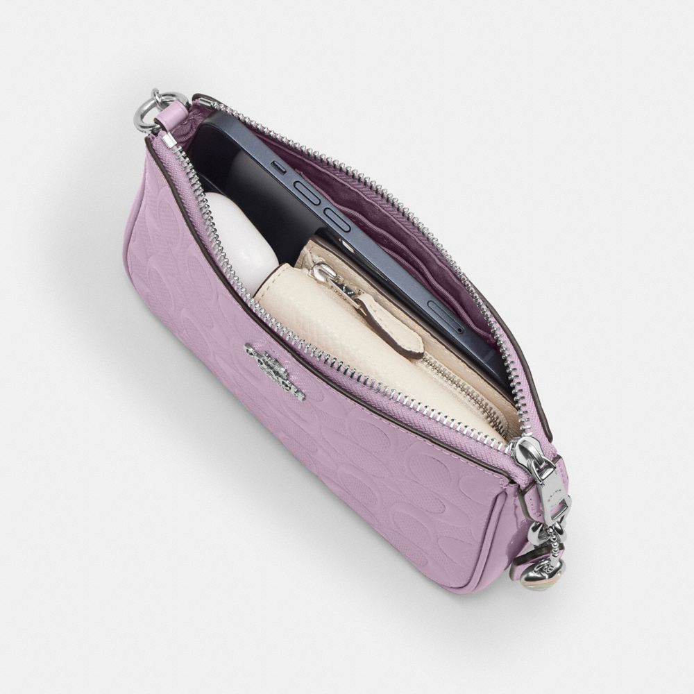 Coach Nolita 19 In Signature Leather With Heart Charm Silver Light Violet