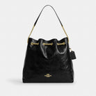 Coach Evelyn Large Shoulder Bag With Quilting Gold Black