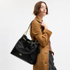 Coach Evelyn Large Shoulder Bag With Quilting Gold Black