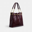 Coach Evelyn Large Shoulder Bag With Quilting Gold Dark Wine
