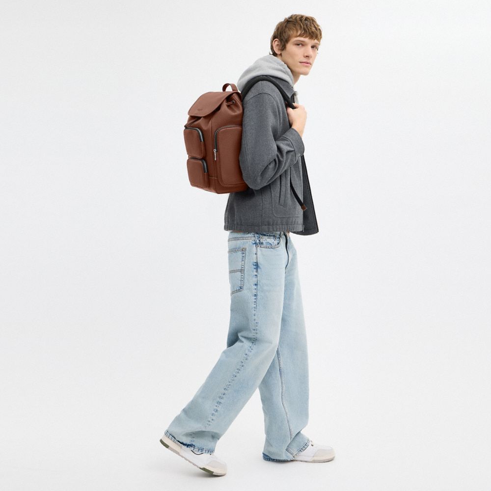 Coach Finn Backpack Silver Vintage Brown