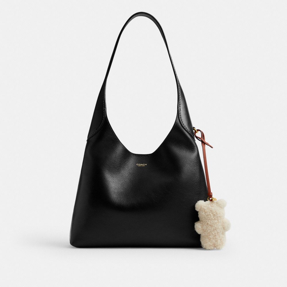 Coach Bear Puffy Bag Charm In Shearling Brass Beige