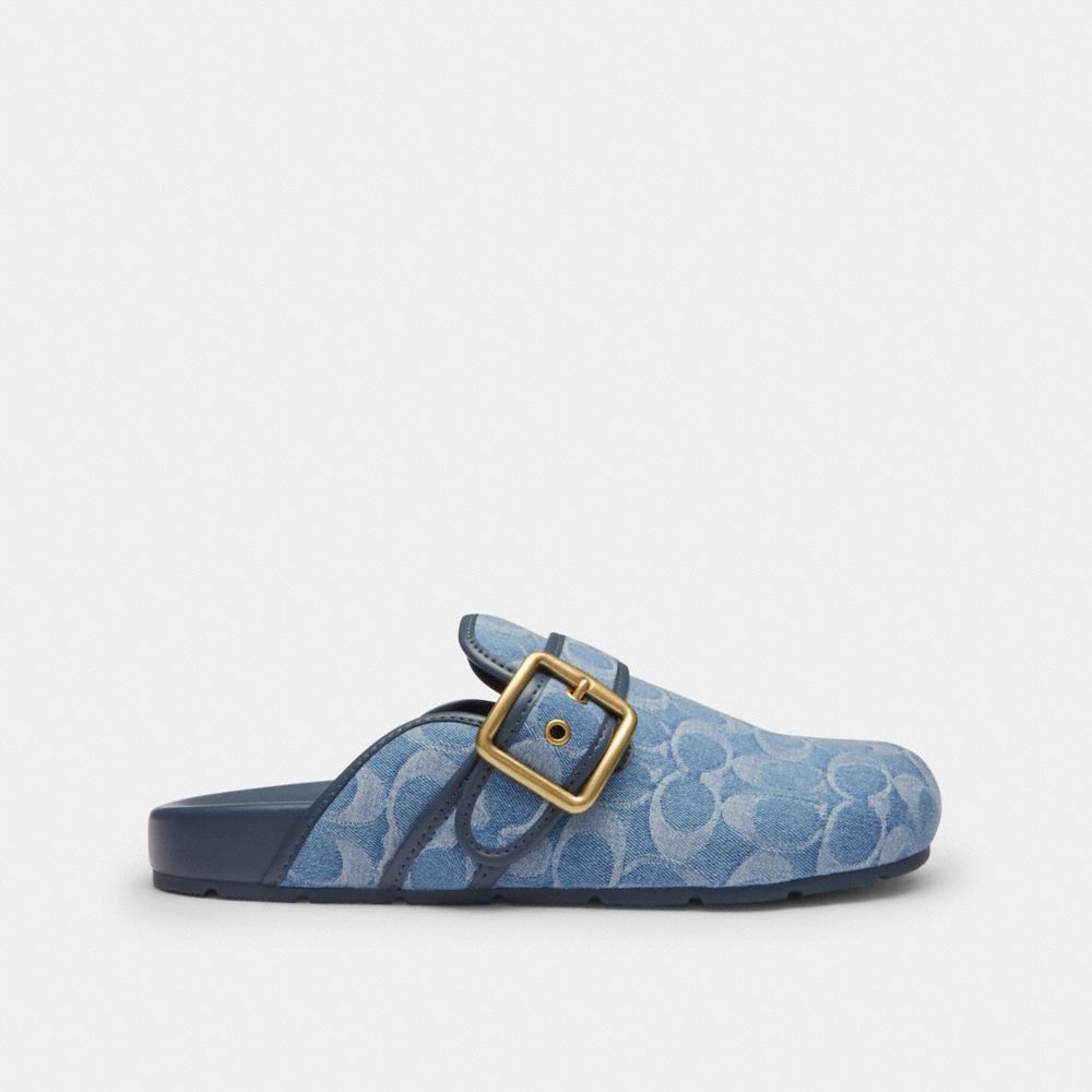 Women's Coach Archival Buckle Clog In Regenerative Cotton Signature Denim Indigo