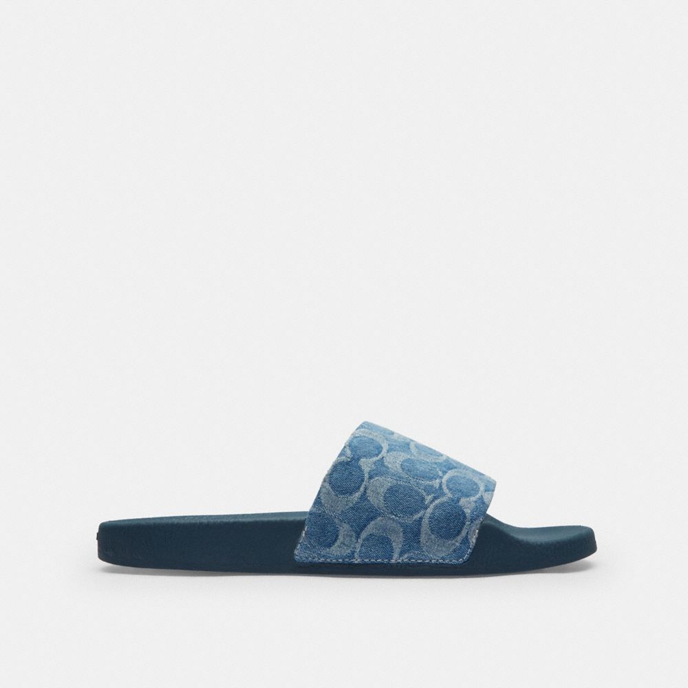 Women's Coach Udele Sport Slide In Regenerative Cotton Signature Denim Indigo