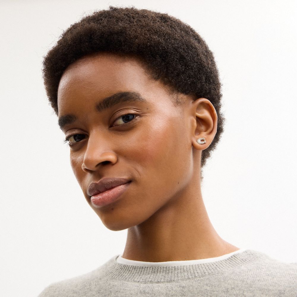 Coach Pavé C Stud Earrings Silver