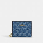Coach Snap Wallet In Signature Denim Gold Indigo