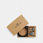 Coach Boxed Roller Buckle Cut To Size Reversible Belt, 38 Mm Gunmetal Tan Charcoal
