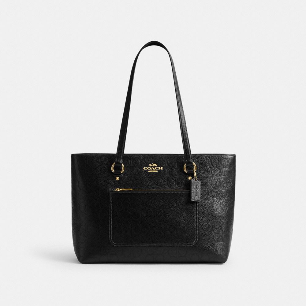 バッグ COACH tote bag SOHO signature BLACK GOLD Coach Station Tote Bag In Signature Leather Gold Black – Dawntown