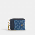 Coach Zip Card Case In Signature Denim Gold Indigo