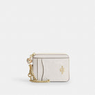Coach Zip Card Case In Signature Leather With Heart Charm Gold Chalk