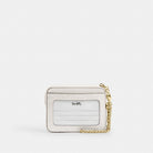 Coach Zip Card Case In Signature Leather With Heart Charm Gold Chalk