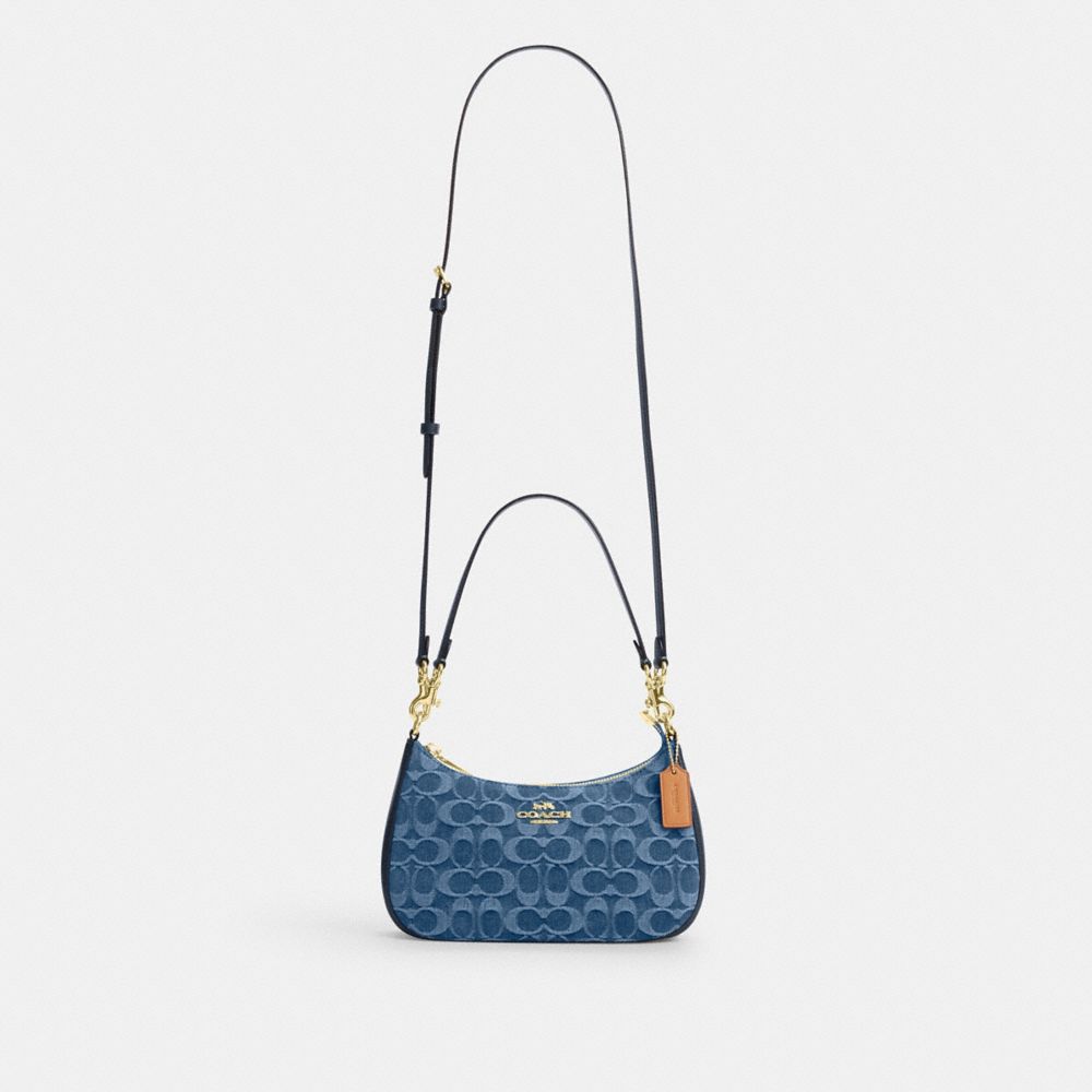 Coach Teri Shoulder Bag In Signature Denim Gold Indigo – Dawntown