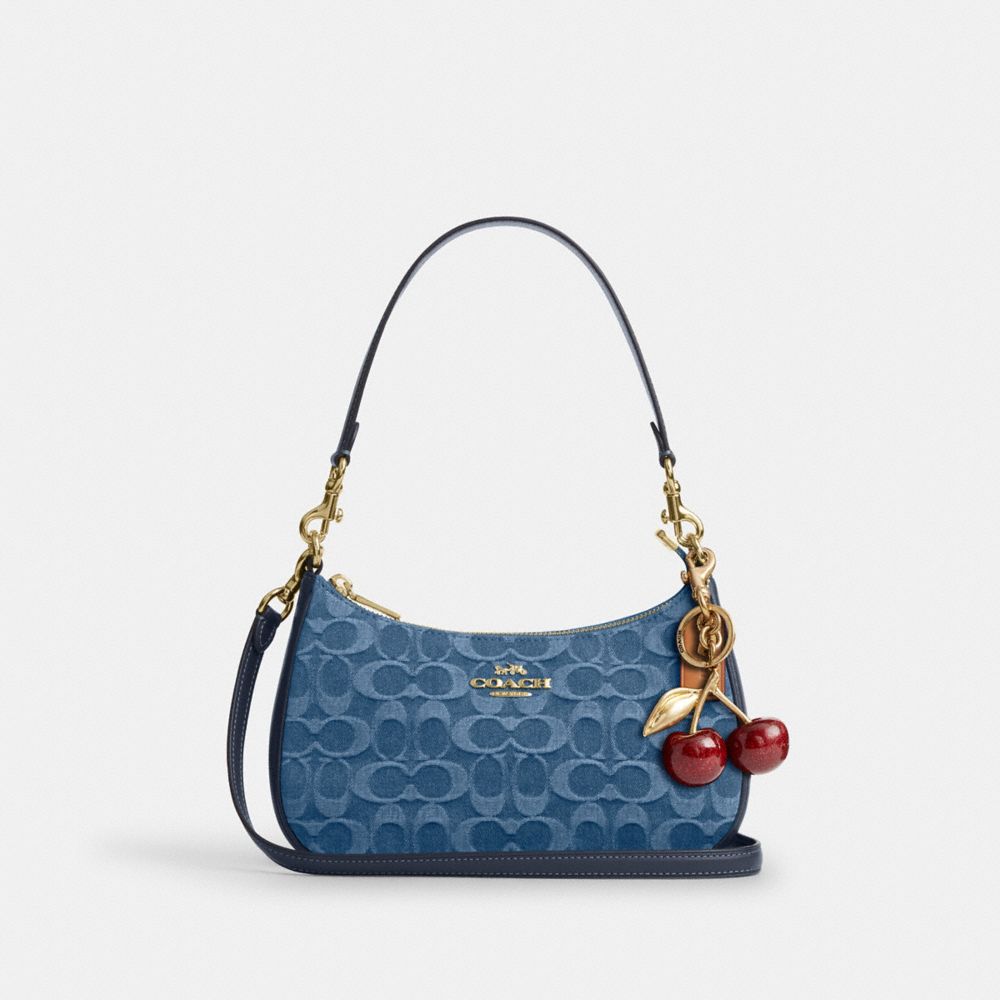 Coach Teri Shoulder Bag In Signature Denim Gold Indigo – Dawntown