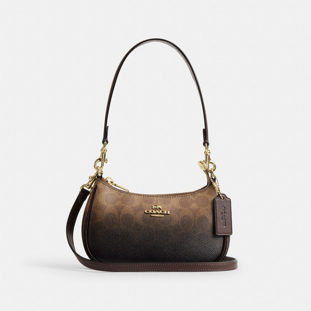 Coach Teri Mini Crossbody Bag In Ombre Signature Canvas Gold Brown