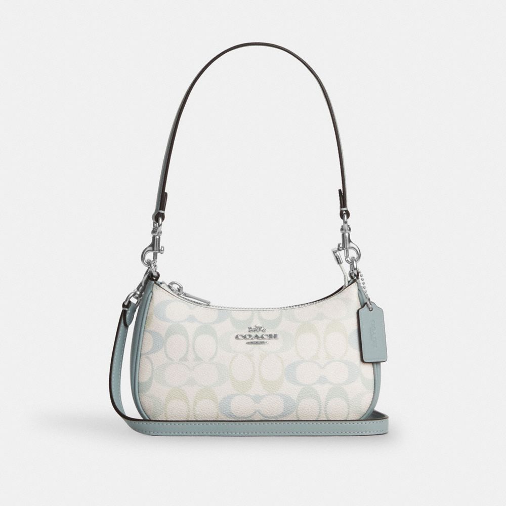 Coach Teri Mini Crossbody Bag In Signature Canvas Silver Chalk