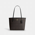 Coach Medium City Tote Bag In Signature Canvas Gold Walnut Black