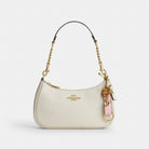 Coach Trigger Snap Bag Charm In Signature Canvas With Heart Charm Gold Powder Pink