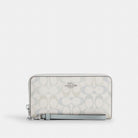 Coach Long Zip Around Wallet In Signature Canvas Silver Chalk Blue