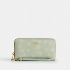 Coach Long Zip Around Wallet With Floral Print Gold Pale Green