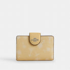 Coach Medium Corner Zip Wallet With Floral Print Silver Washed Yellow