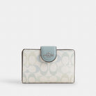 Coach Medium Corner Zip Wallet In Signature Canvas Silver Chalk Blue
