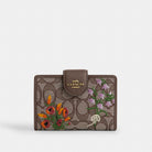 Coach Medium Corner Zip Wallet In Signature Jacquard With Floral Embroidery Gold Oak Multi