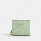Coach Snap Wallet With Floral Print Gold Pale Green