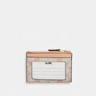 Coach Mini Skinny Id Case In Signature Canvas Gold Chalk Pink