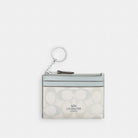 Coach Mini Skinny Id Case In Signature Canvas Silver Chalk Blue