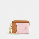 Coach Zip Card Case In Signature Canvas With Charm Gold Powder Pink