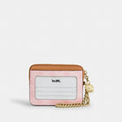 Coach Zip Card Case In Signature Canvas With Charm Gold Powder Pink