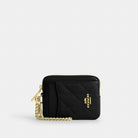 Coach Zip Card Case With Quilting Gold Black
