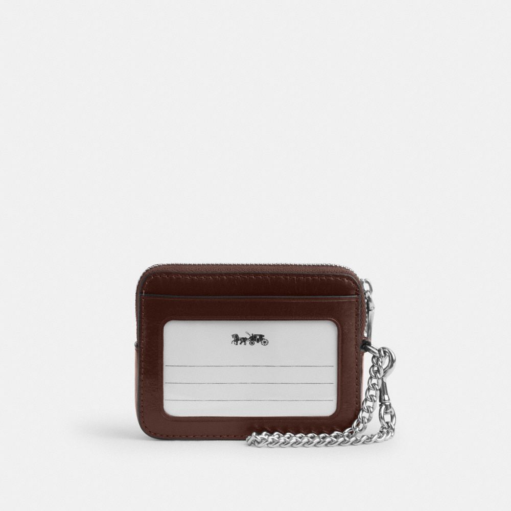Coach Zip Card Case With Quilting Silver Maple