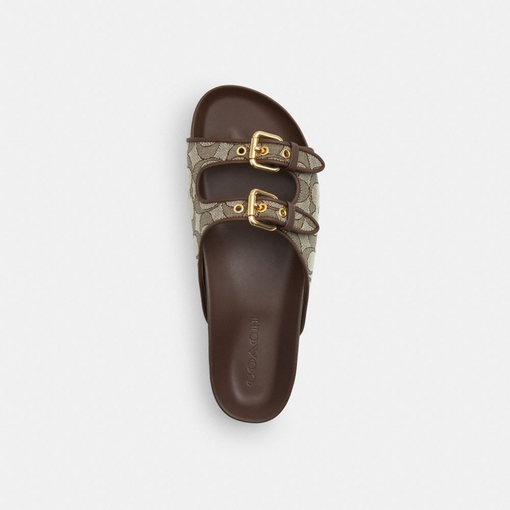 Women's Coach Two Band Buckle Sandal In Signature Jacquard Oak