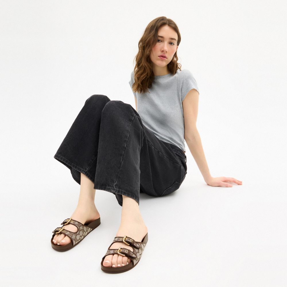 Women's Coach Two Band Buckle Sandal In Signature Jacquard Oak